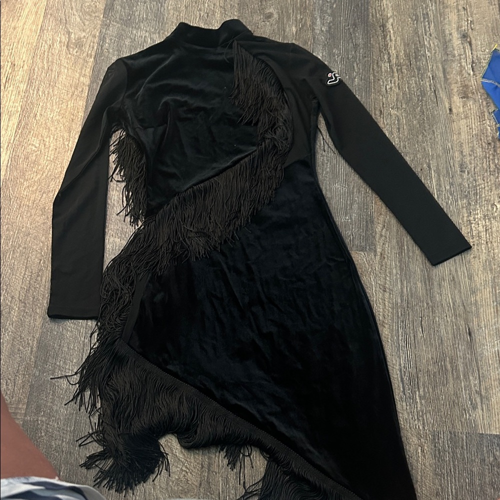 Black Asymmetrical Sheath Dress with Long Sleeves Ballroom Costume